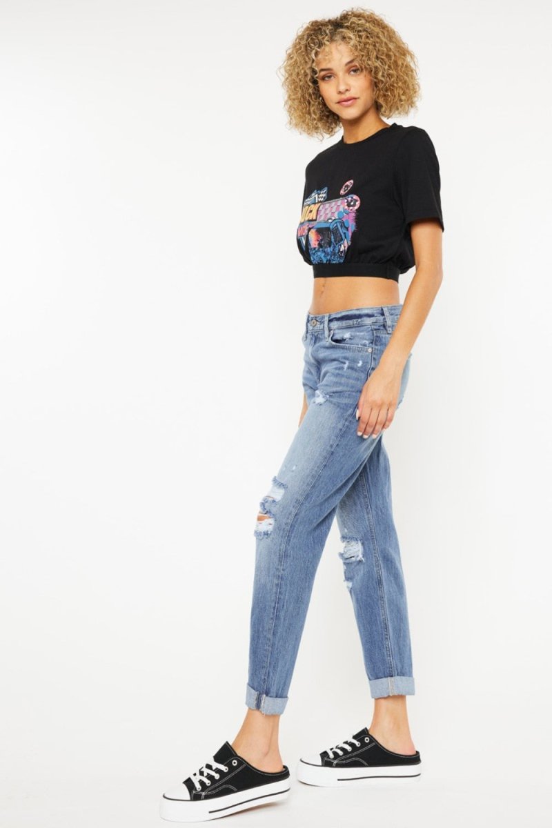 Kancan Mid Rise Distressed Straight Jeans - Bottoms Sale
